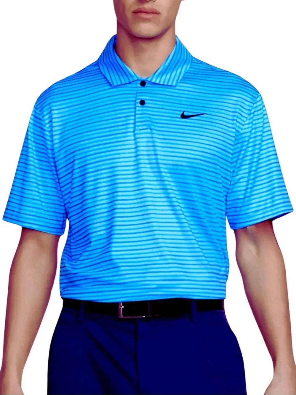 Nike Men's Dri-FIT Tour Golf Polo Blue | Black (Stripes) - Picture 1 of 6